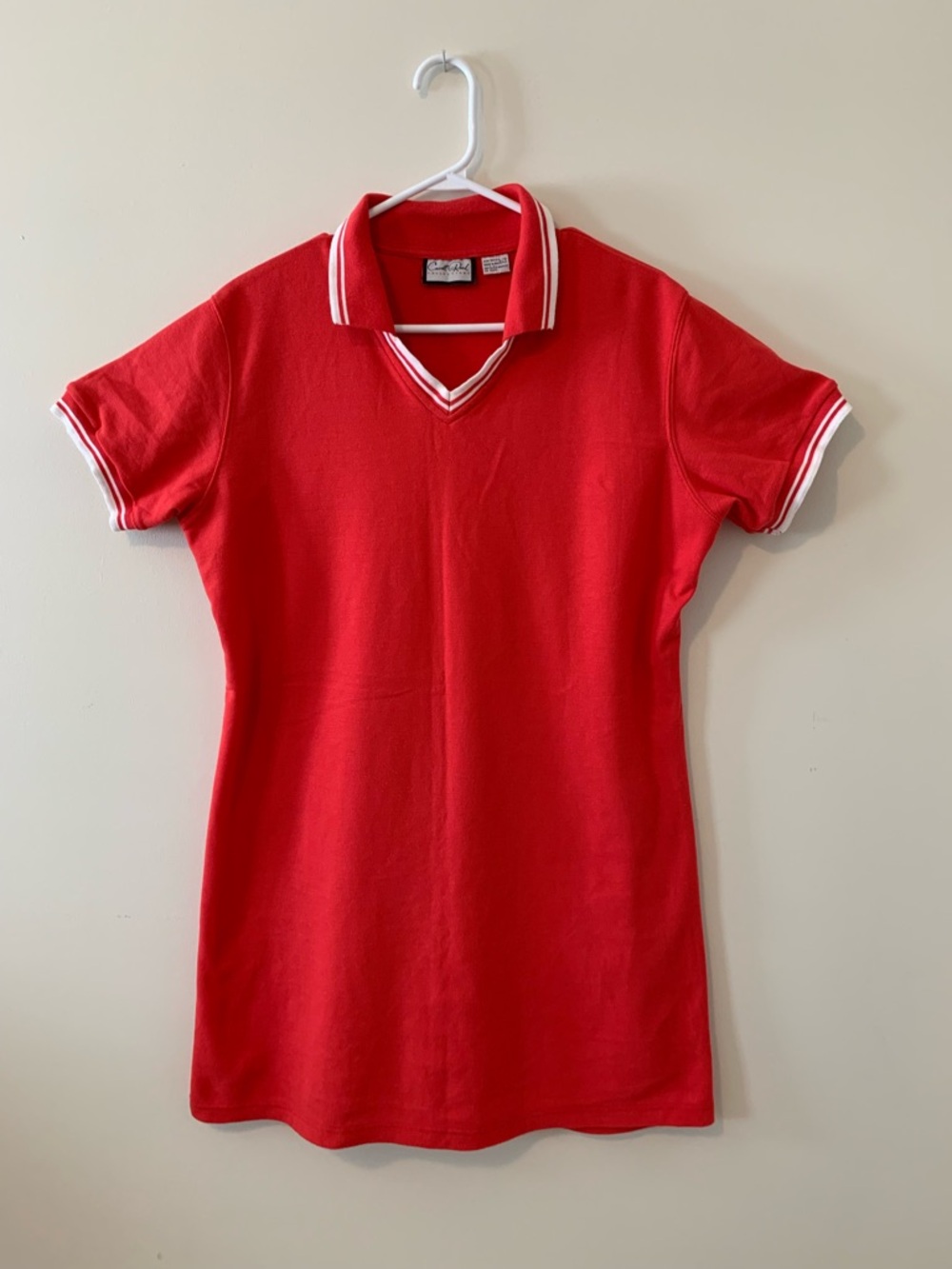 Red Polo-Style Short Sleeve Dress with White Trim